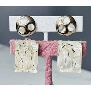 Vintage Clip On Earrings Confetti Lucite Moonglow MCM Lot of 2
